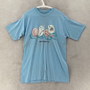 Vintage‎ 90s Port-Aransas Texas Single-Stitch T-Shirt LARGE Blue Seashells Tee